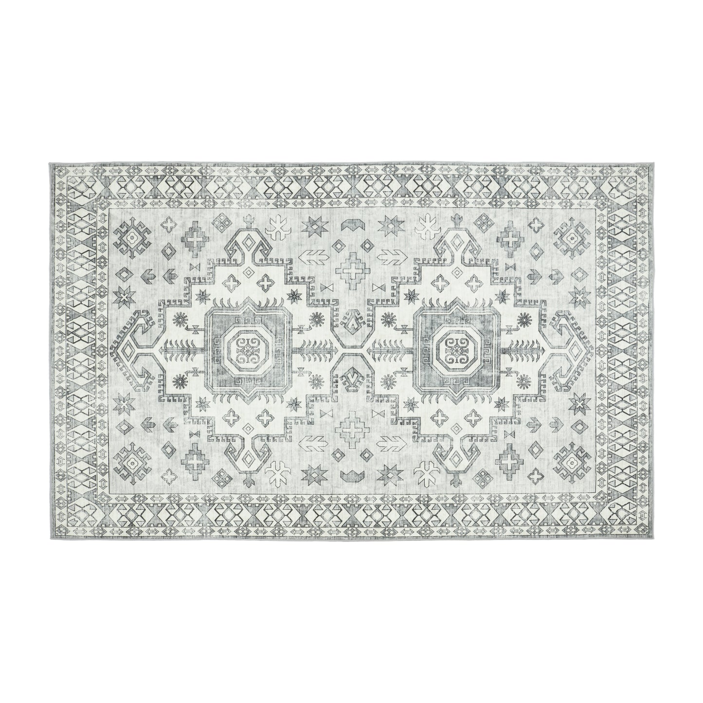 Perennial Silver Medallion - Machine Washable Area Rug