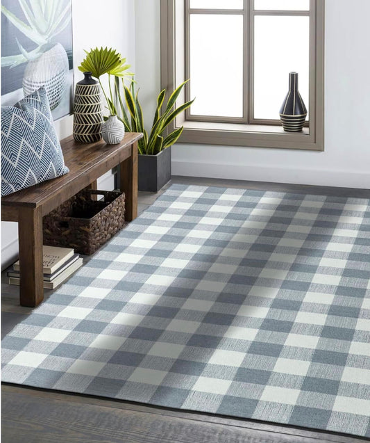 Plaid Cabin Charm - Machine Washable Area Rug