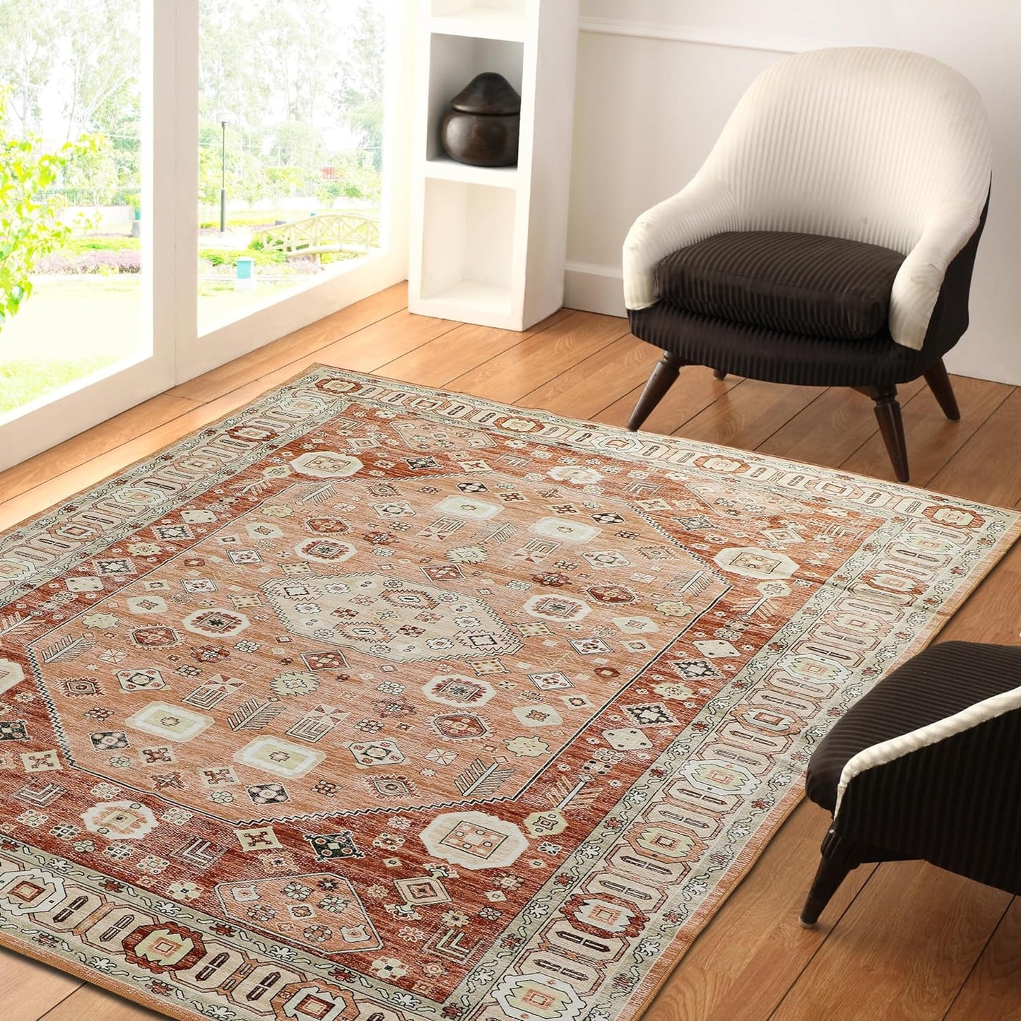 Terracotta Glow Oriental - Machine Washable Area Rug