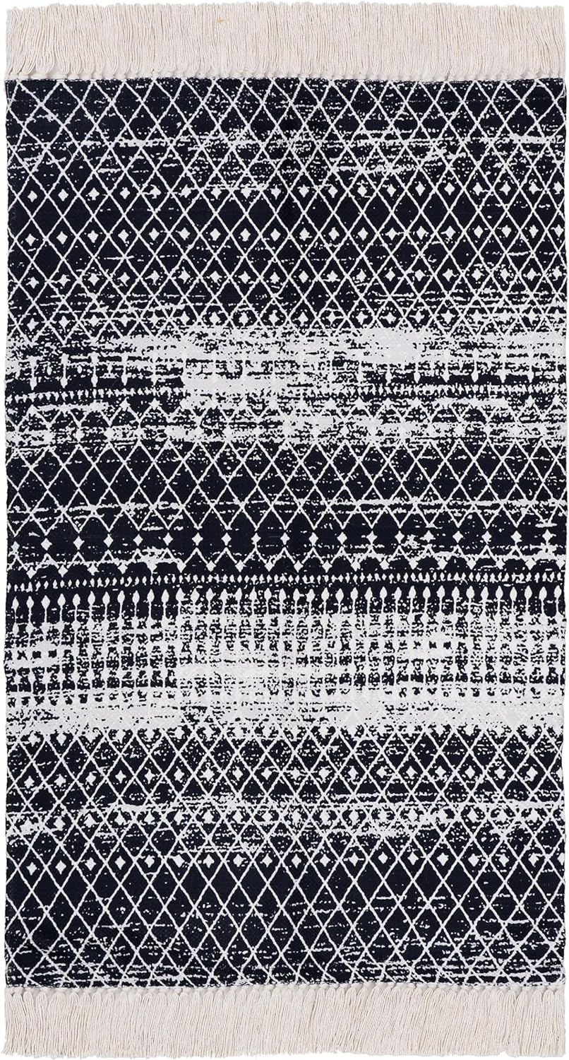 Charcoal Trellis Tassel - Machine Washable Area Rug