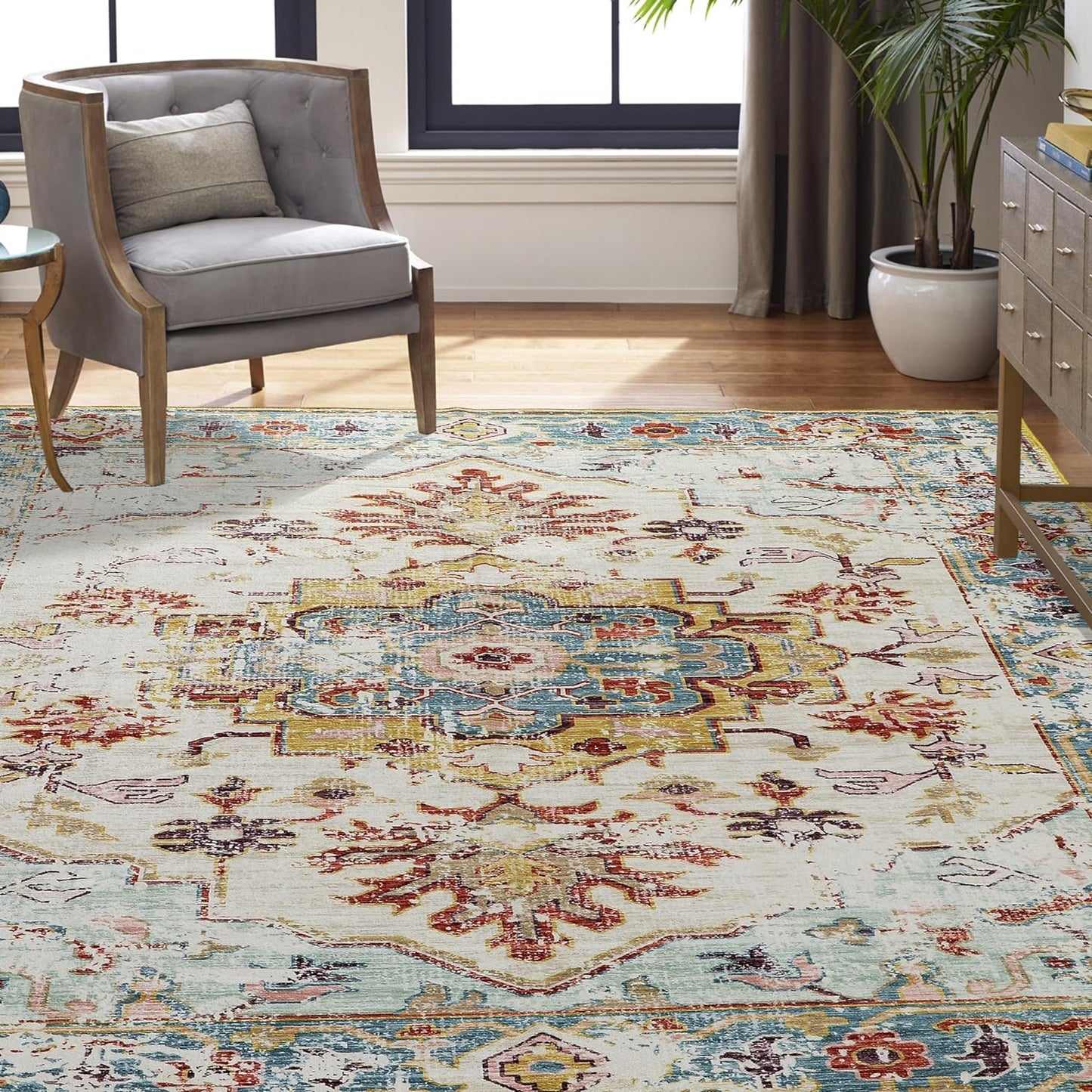 Rustic Tranquility Oriental - Machine Washable Area Rug