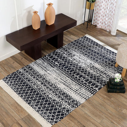 Charcoal Trellis Tassel - Machine Washable Area Rug