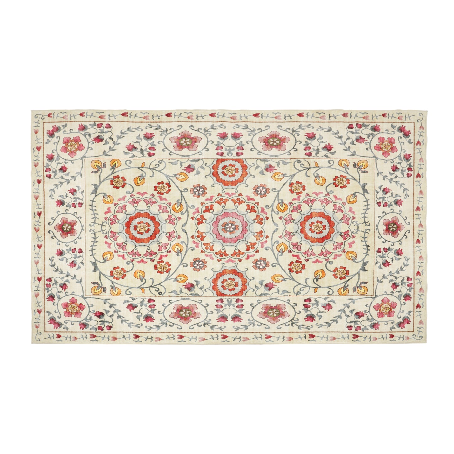 Scarlet Blossom - Machine Washable Area Rug