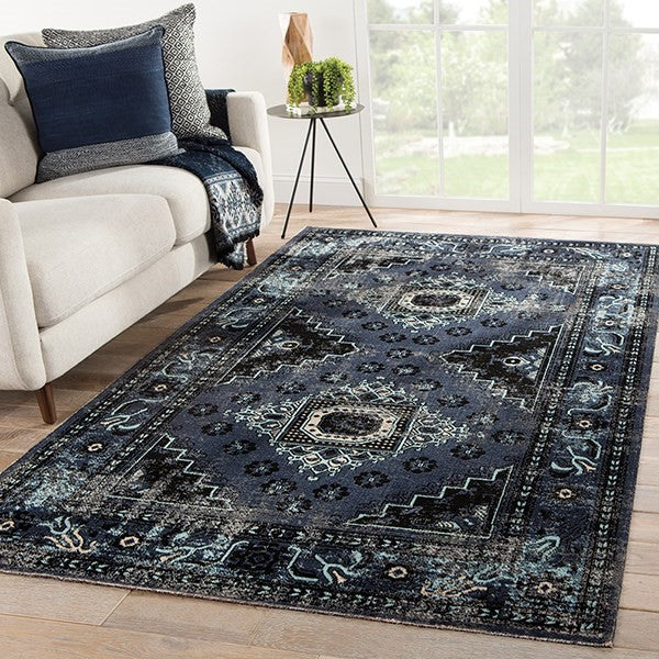 Midnight Textile Indoor/Outdoor Blue/Gray Runner Rug