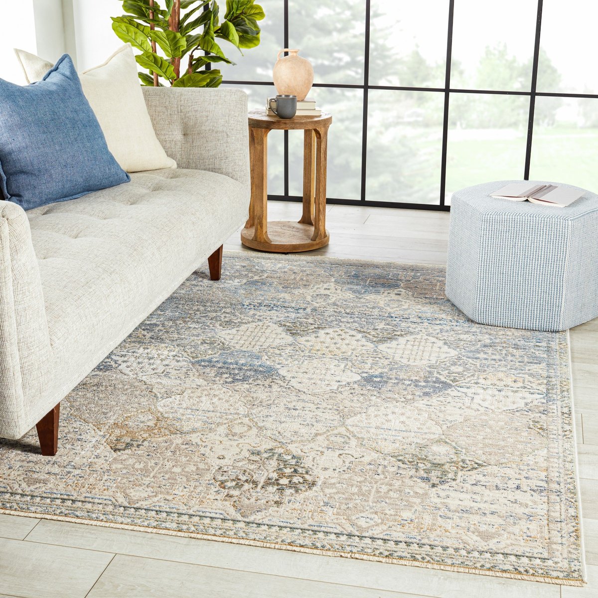 Dazzling Dunes Indoor/Outdoor Blue/Beige Runner Rug