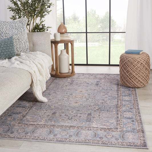 Serene Blue Medallion - Machine Washable Area Rug