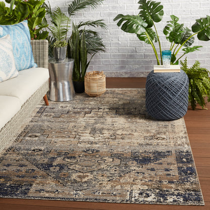 Brooklyn Bliss Indoor/Outdoor Medallion Taupe/Dark Blue Area Rug