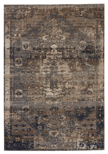 Brooklyn Bliss Indoor/Outdoor Medallion Taupe/Dark Blue Area Rug