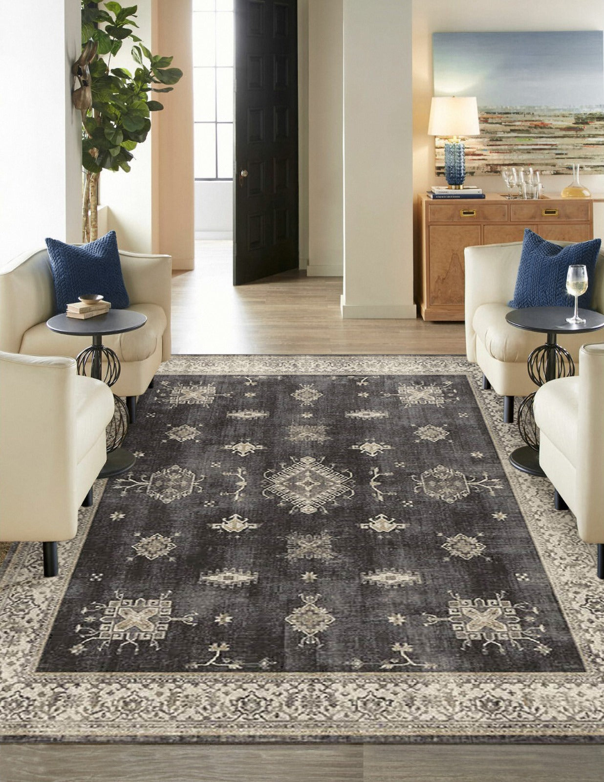 Mocha Elegance - Machine Washable Area Rug