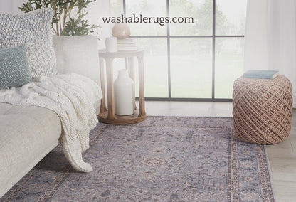 Serene Blue Medallion - Machine Washable Area Rug