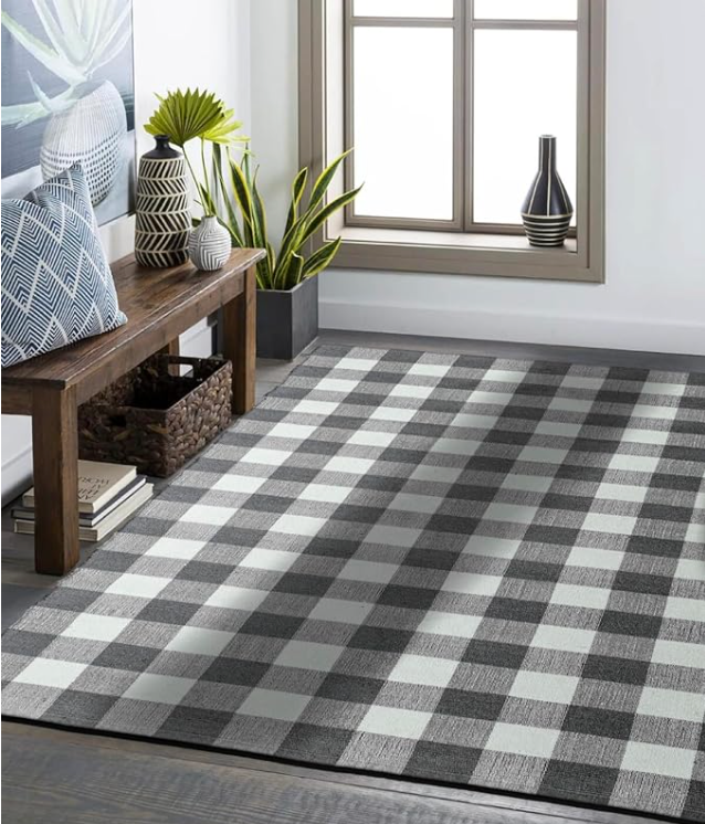 Plaid Cabin Charm - Machine Washable Area Rug